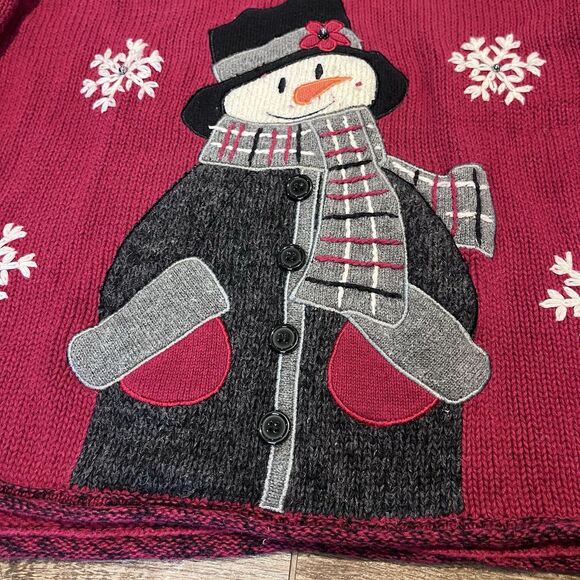 Mandal Bay Snowman Sweater Women’s Large Beaded Embroidered Snowman Mittens Zip - Picture 3 of 16